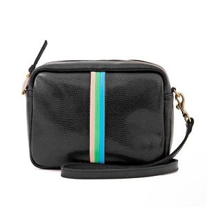 Clare V midi bag black lizard with stripes